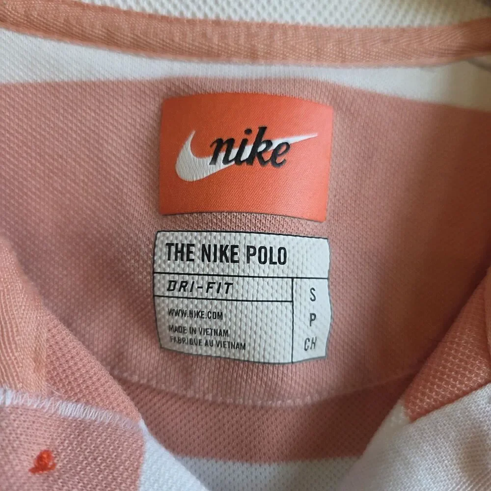 NIKE Mens Small STRIPED DRI-FIT Golf Polo Standard Fit Shirt White Orange